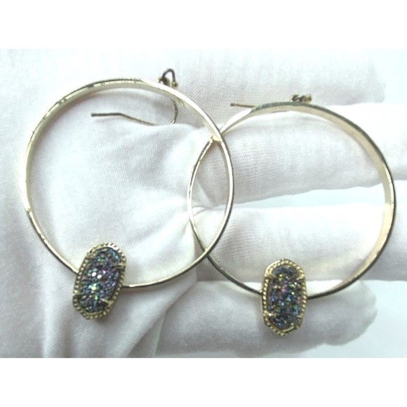 Kendra Scott Elora Gold Multi Drusy Hoop Earrings, Authentic - Picture 8 of 16